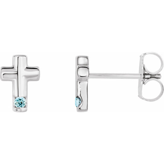 14K White Aquamarine Cross Earrings