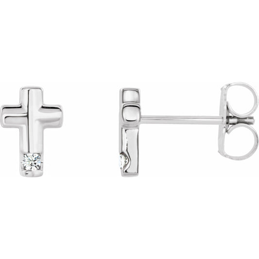 14K White .03 CTW Diamond Cross Earrings