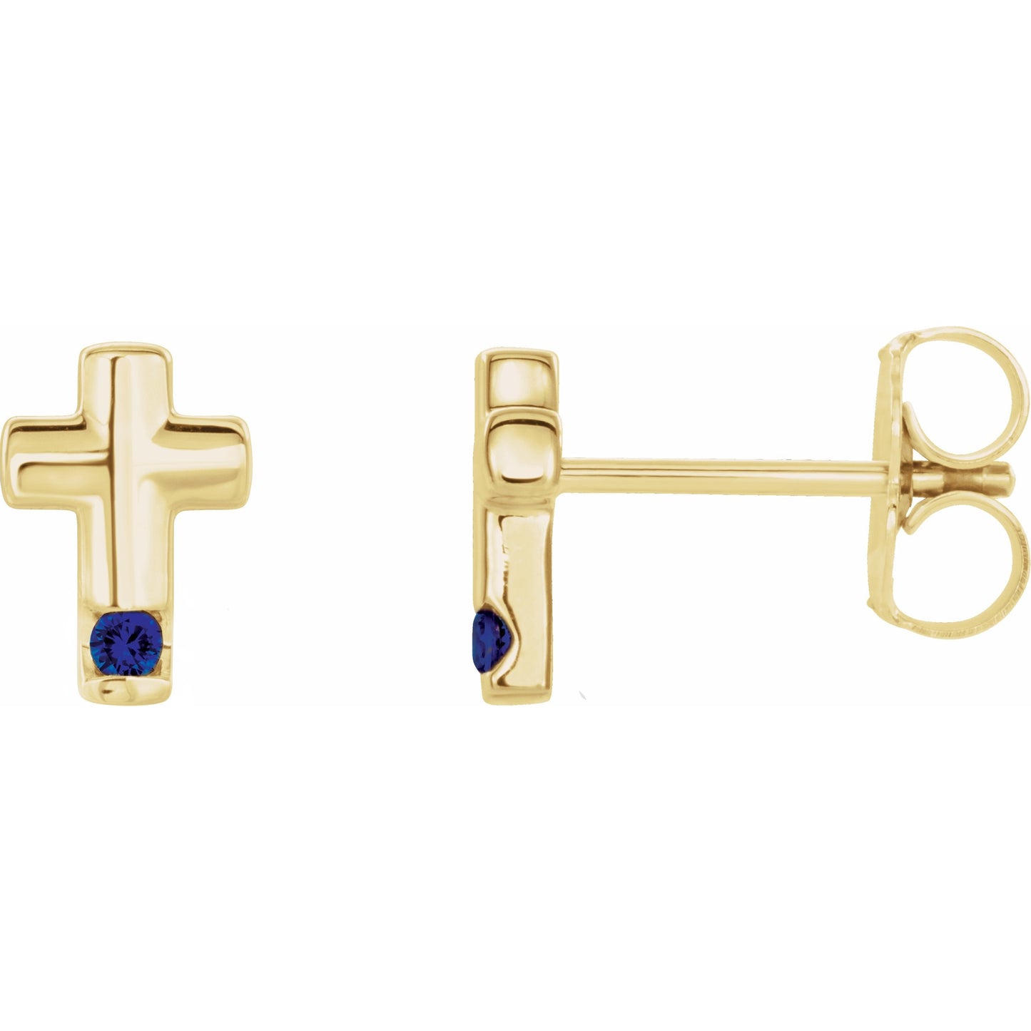 14K Yellow Blue Sapphire Cross Earrings