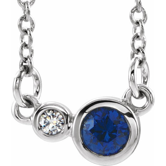 14K White Blue Sapphire & .02 CTW Diamond 18 Necklace