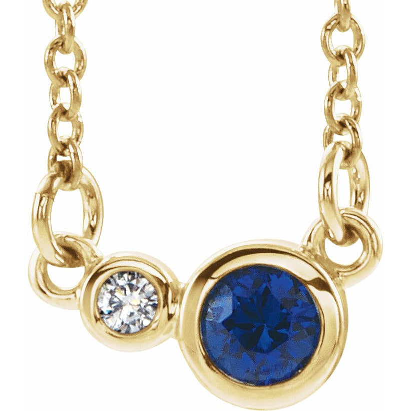 14K Yellow Blue Sapphire & .02 CTW Diamond 18 Necklace