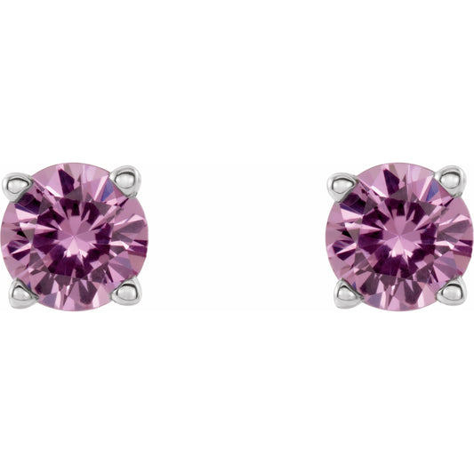 14K White 4 mm Round Pink Sapphire Earrings
