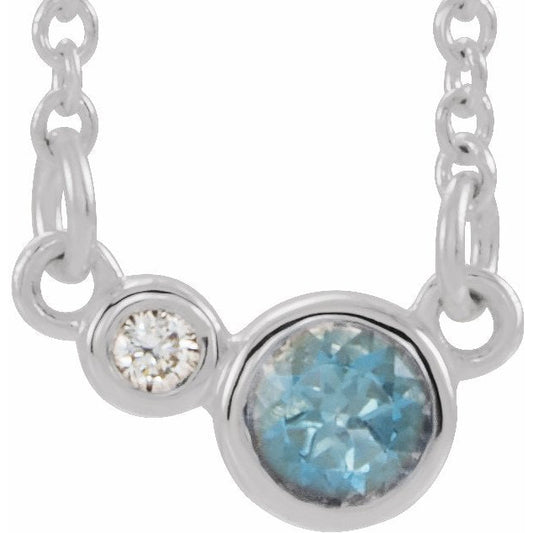 14K White Aquamarine & .02 CTW Diamond 16 Necklace