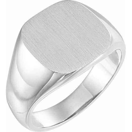 14K White 14 mm Square Signet Ring