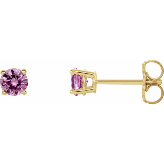 14K Yellow 4 mm Round Pink Sapphire Earrings
