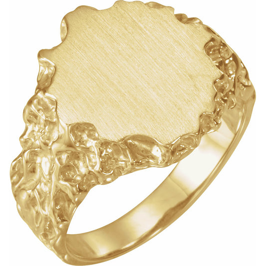 14K Yellow 16x14 mm Oval Nugget Signet Ring
