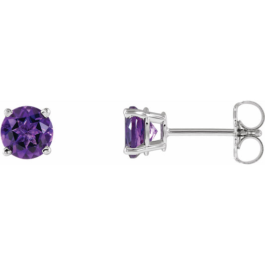 14K White 5 mm Round Amethyst Earrings
