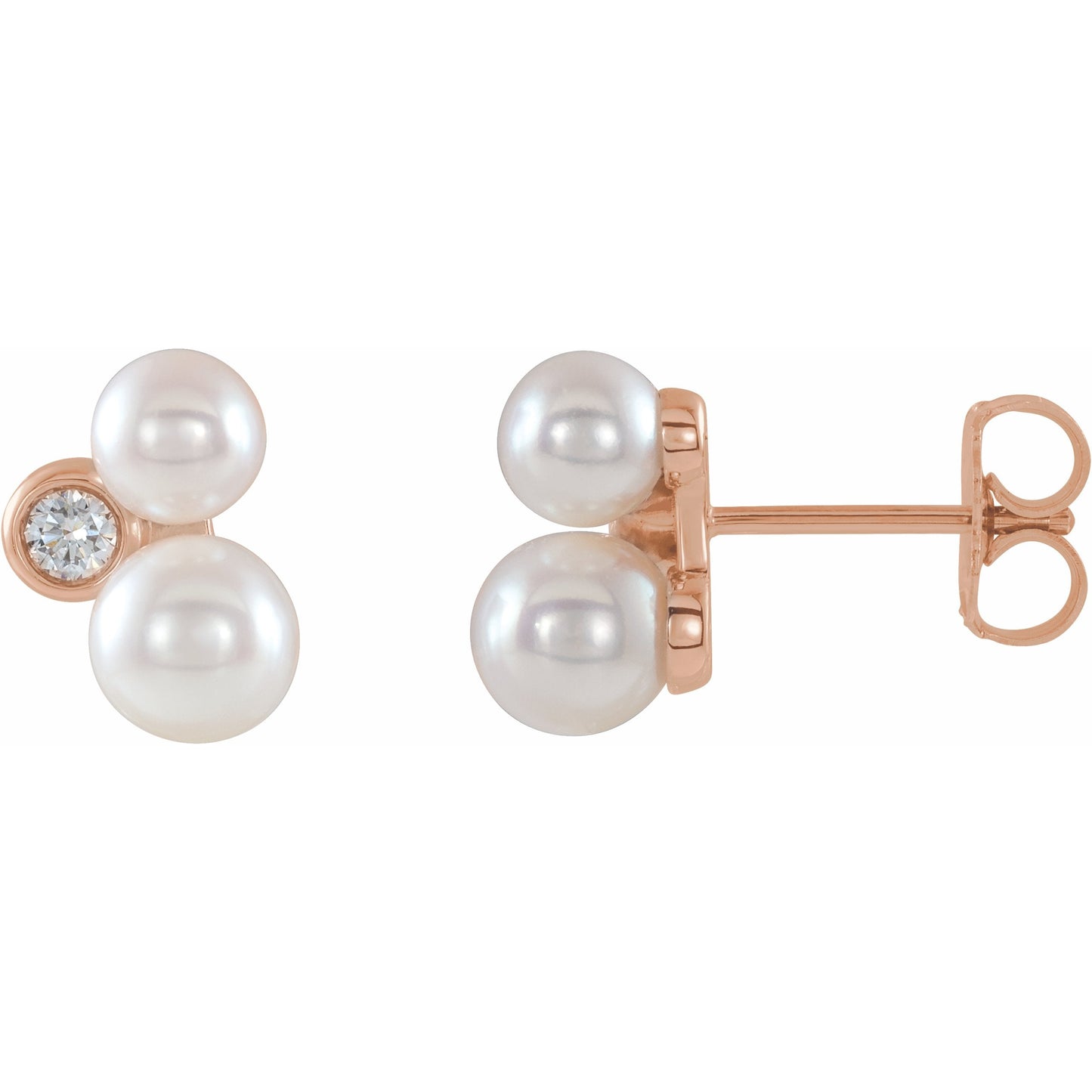 14K Rose Akoya Cultured Pearl & 1/8 CTW Diamond Earrings