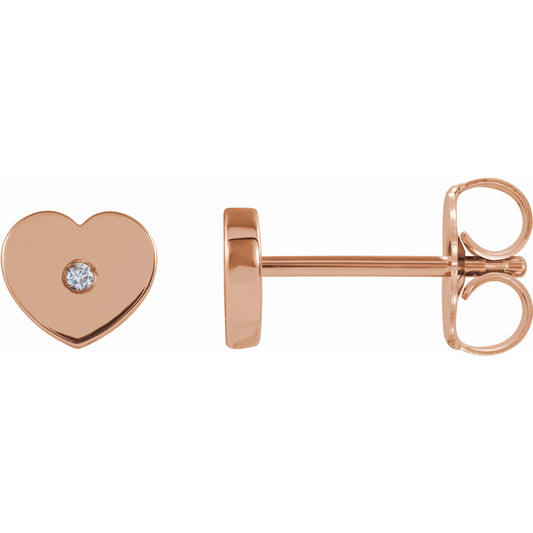 14K Rose .01 CTW Diamond Solitaire Heart Youth Earrings