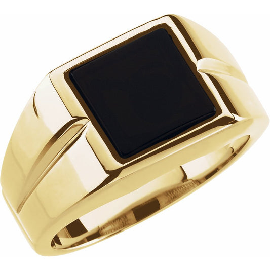 14K Yellow 10 mm Square Onyx Ring