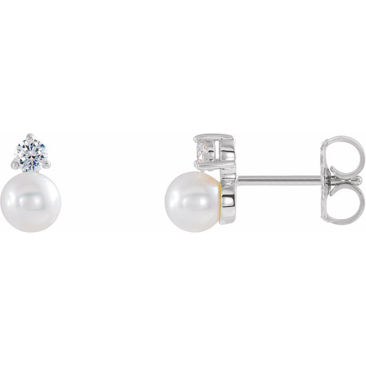 14K White Freshwater Cultured Pearl & 1/8 CTW Diamond Earrings