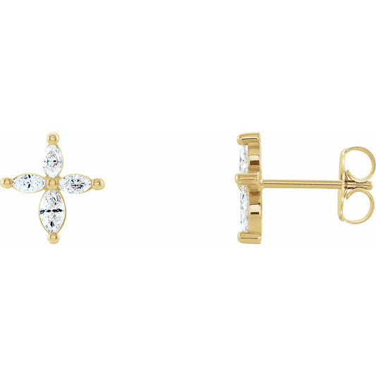 14K Yellow 1/3 CTW Diamond Cross Earrings