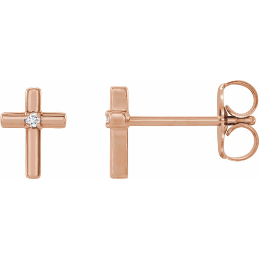 14K Rose .01 CTW Diamond Cross Earrings