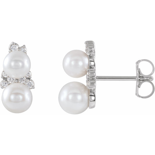 14K White Freshwater Cultured Pearl & 1/10 CTW Diamond Ear Climbers