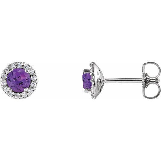 14K White Amethyst & 1/6 CTW Diamond Earrings