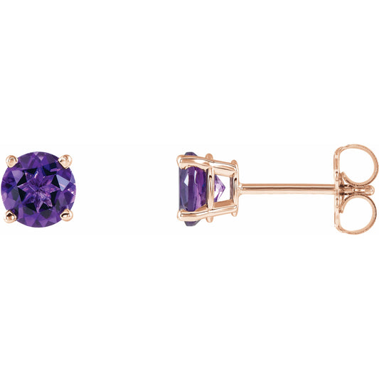 14K Rose 5 mm Round Amethyst Earrings
