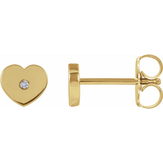 14K Yellow .01 CTW Diamond Solitaire Heart Youth Earrings