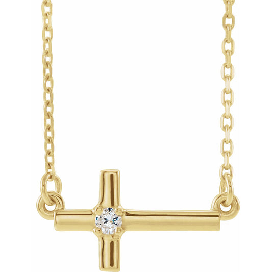 14K Yellow .03 CTW Diamond Sideways Cross 16-18 Necklace