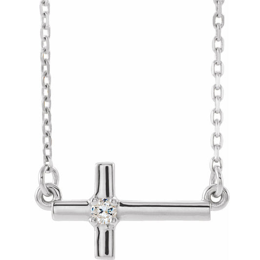 14K White .03 CTW Diamond Sideways Cross 16-18 Necklace