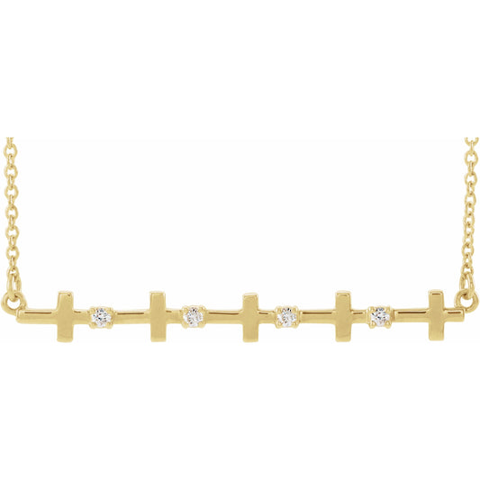 14K Yellow .05 CTW Diamond Sideways Cross Bar 18 Necklace