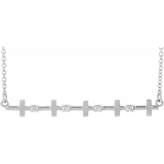 14K White .05 CTW Diamond Sideways Cross Bar 18 Necklace