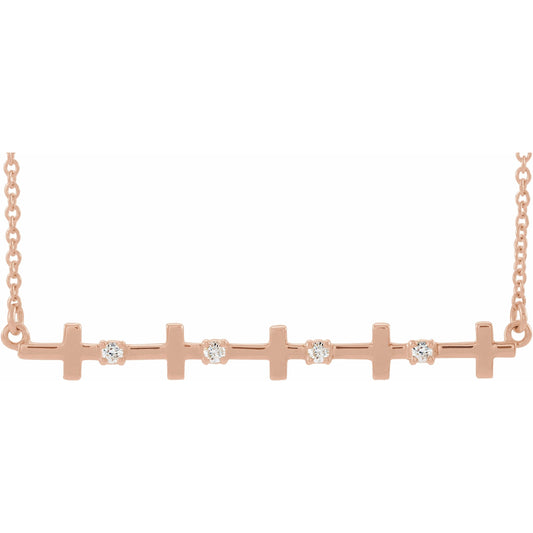 14K Rose .05 CTW Diamond Sideways Cross Bar 18 Necklace