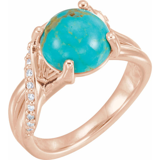14K Rose Turquoise & 1/6 CTW Diamond Ring