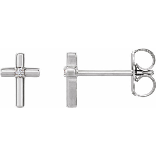 14K White .01 CTW Diamond Cross Earrings