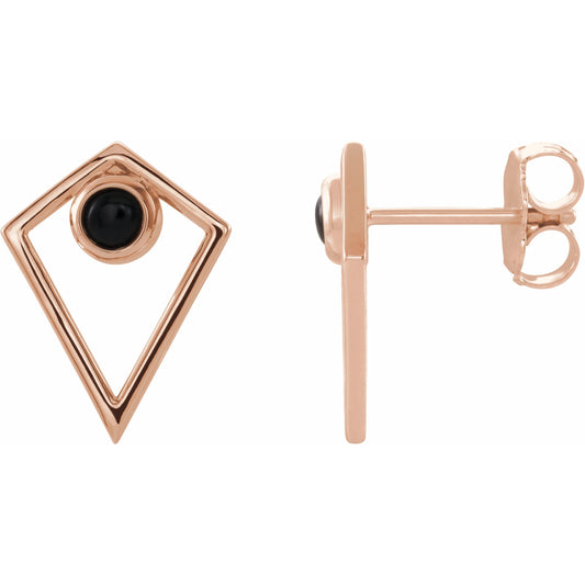 14K Rose Onyx Cabochon Pyramid Earrings