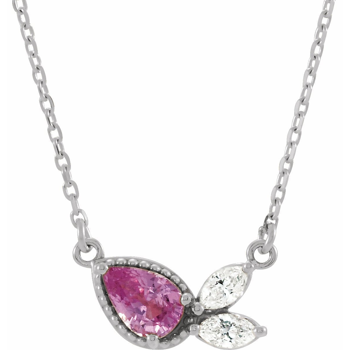 14K White Pink Sapphire & 1/6 CTW Diamond 16 Necklace