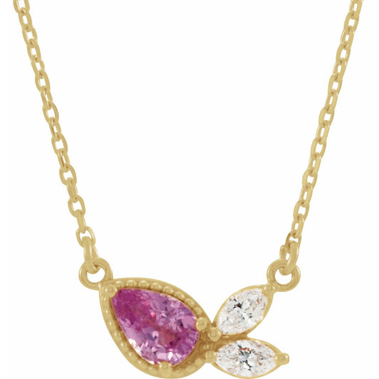 14K Yellow Pink Sapphire & 1/6 CTW Diamond 16 Necklace