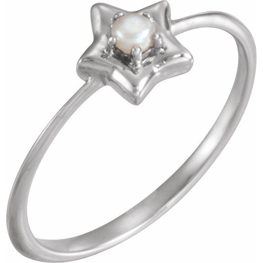 14K White 3 mm Round June Youth Star Birthstone Ring