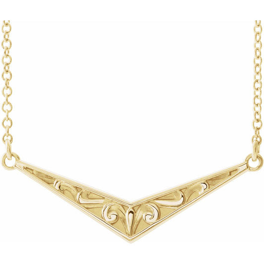14K Yellow Sculptural V 16 Necklace