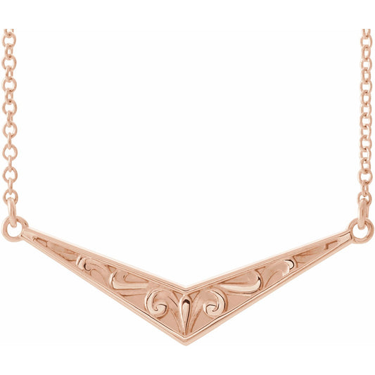 14K Rose Sculptural V 18 Necklace