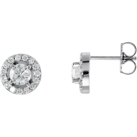 14K White 7/8 CTW Diamond Halo-Style Earrings