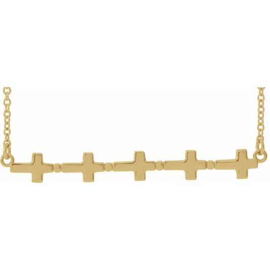 14K Yellow Sideways Cross Bar 18 Necklace