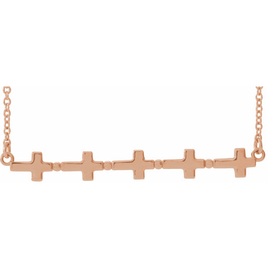 14K Rose Sideways Cross Bar 18 Necklace