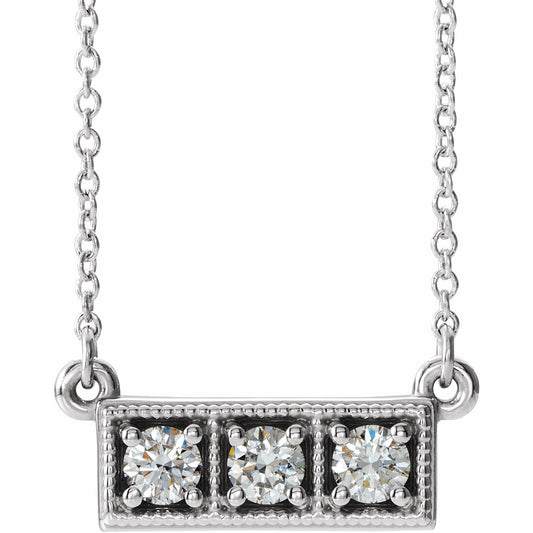 14K White 1/3 CTW Diamond Three-Stone Granulated Bar 16-18 Necklace
