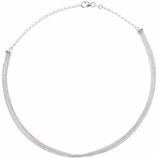 14K White 5-Strand Bead Chain 13-16 Choker