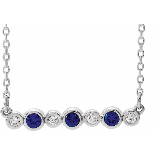 14K White Blue Sapphire & .08 CTW Diamond Bezel-Set Bar 16-18 Necklace
