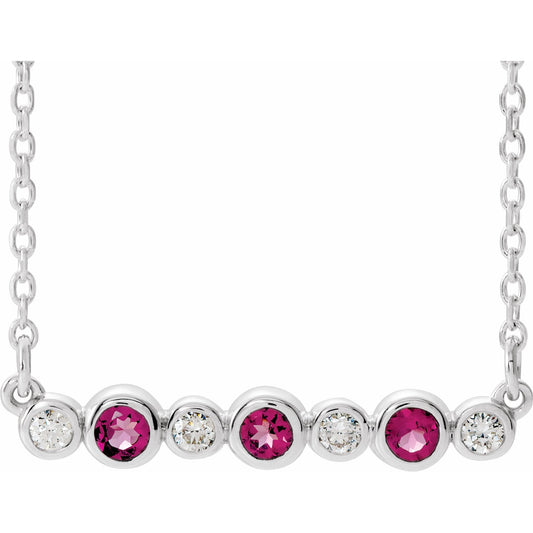 14K White Pink Tourmaline & .08 CTW Diamond Bezel-Set Bar 16-18 Necklace