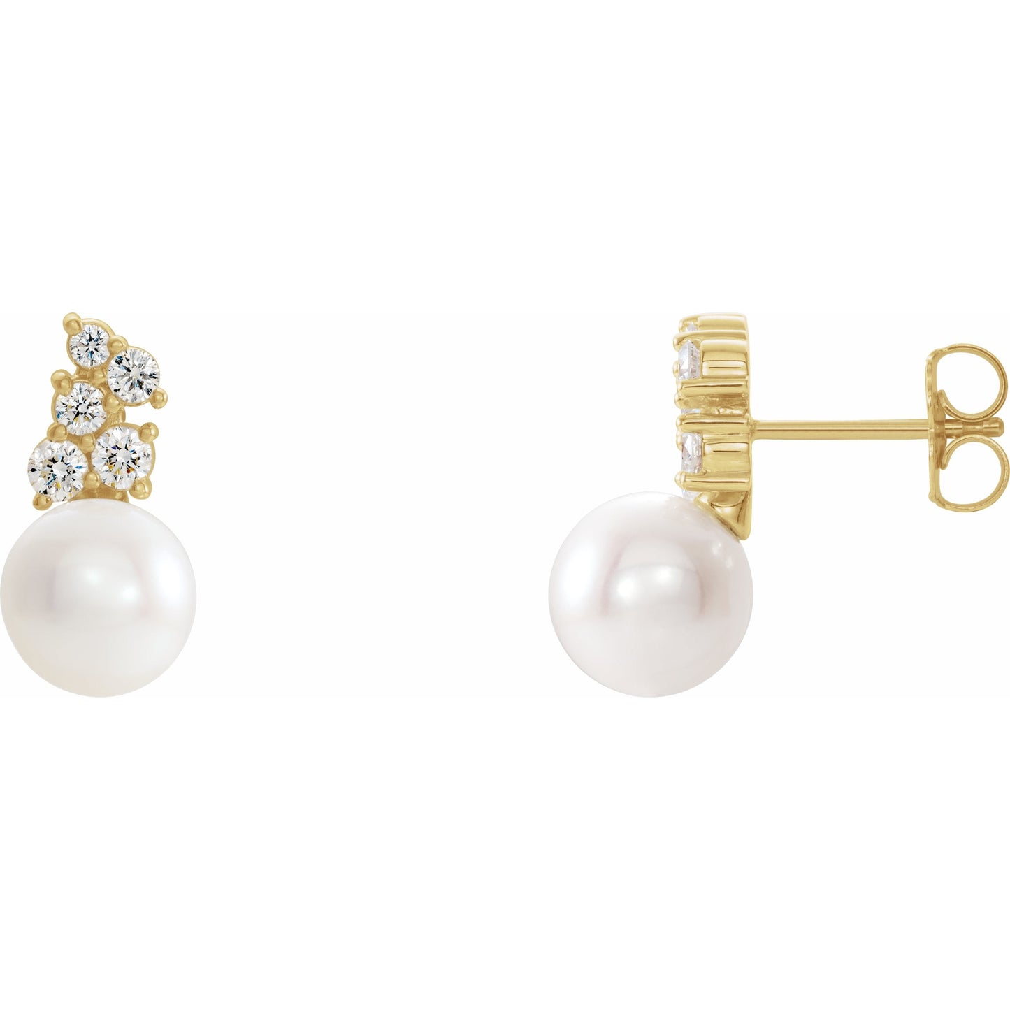 14K Yellow Freshwater Cultured Pearl & 3/8 CTW Diamond Earrings