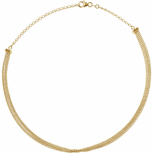 14K Yellow 5-Strand Bead Chain 13-16 Choker