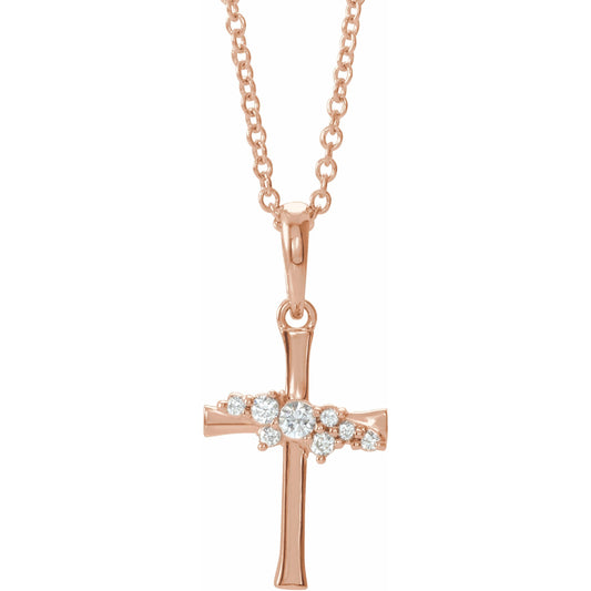 14K Rose .06 CTW Diamond Cluster Cross 16-18 Necklace