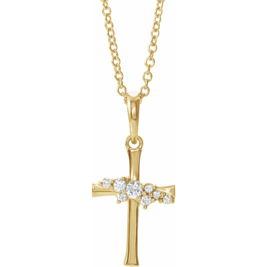 14K Yellow .06 CTW Diamond Cluster Cross 16-18 Necklace