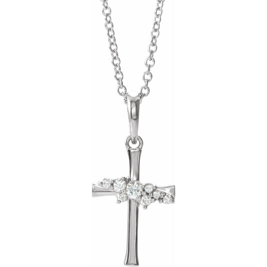 14K White .06 CTW Diamond Cluster Cross 16-18 Necklace
