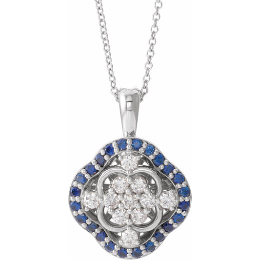 14K White Blue Sapphire & 1/3 CTW Diamond 16-18 Necklace