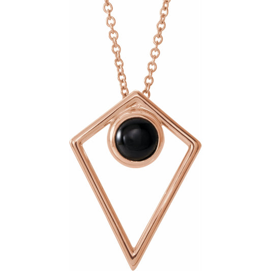 14K Rose Onyx Cabochon Pyramid 16-18 Necklace