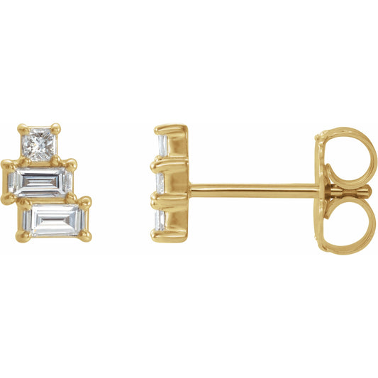 14K Yellow 1/4 CTW Diamond Geometric Cluster Earrings