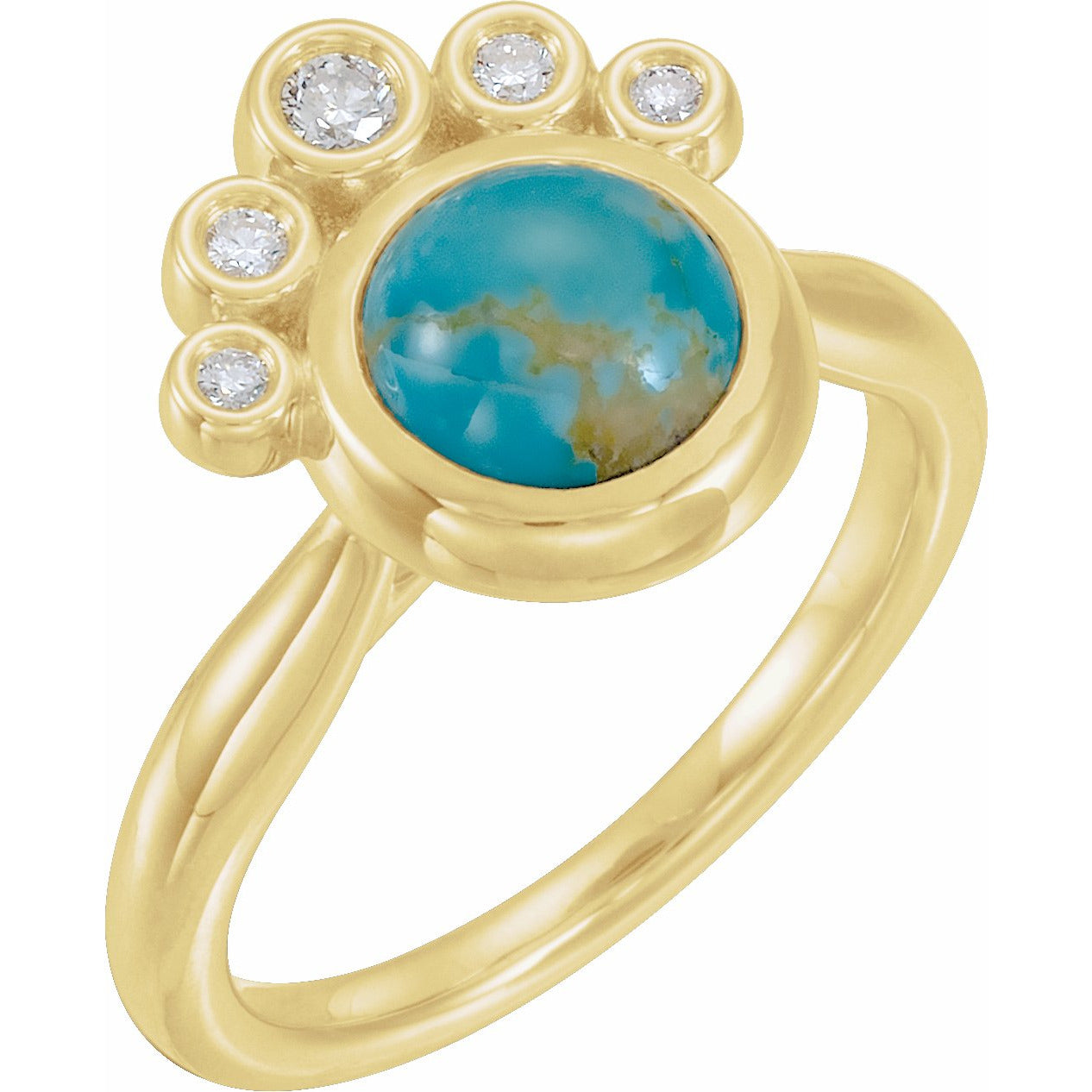 14K Yellow Kingman Turquoise & 1/8 CTW Diamond Ring